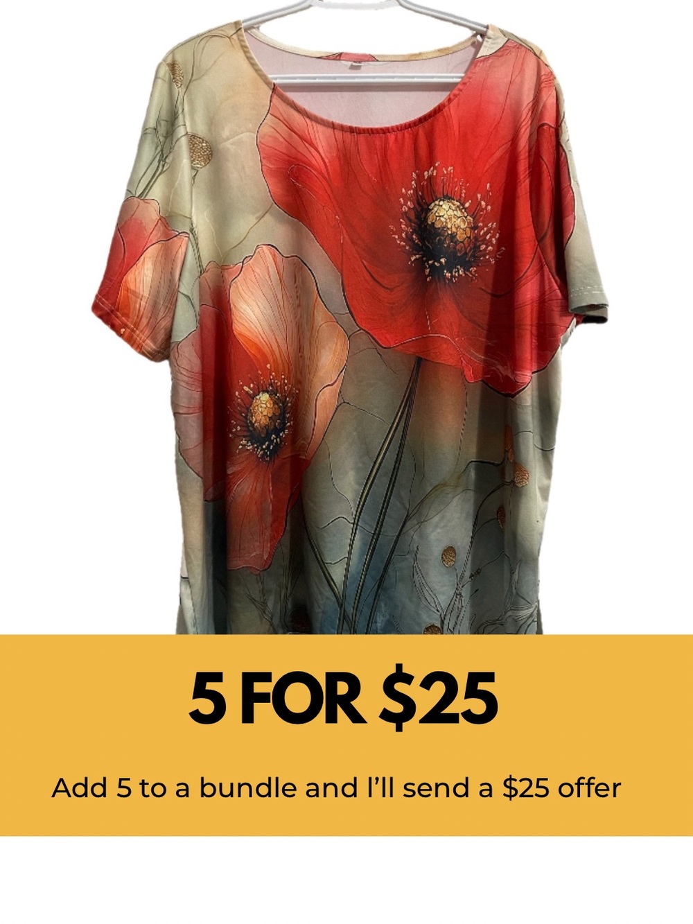 Floral Scoop Neck Women’s Top With Red Poppy Print